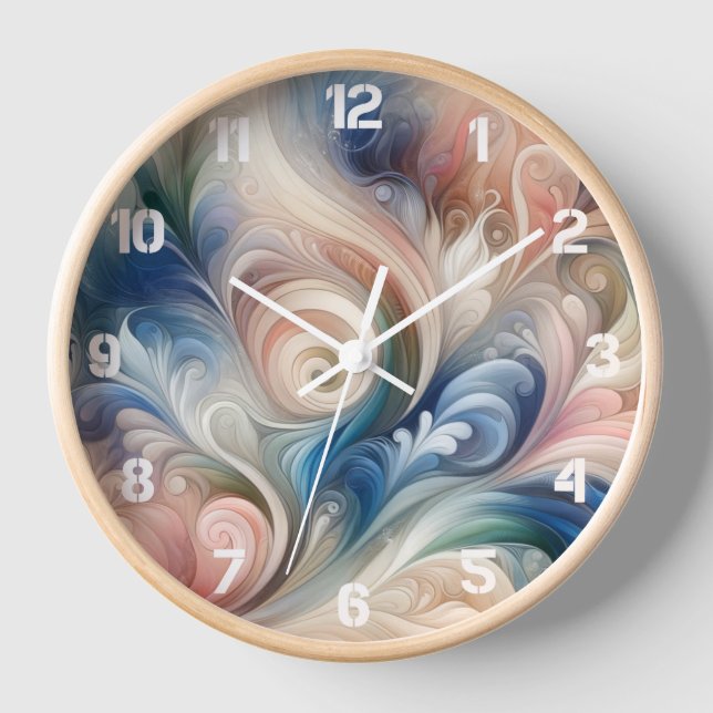 Watercolor Fantasy Floral Pastel Blue & Cream  Clock (Front)