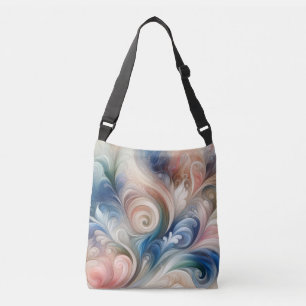 Watercolor Fantasy Floral Pastel Blue & Cream  Crossbody Bag
