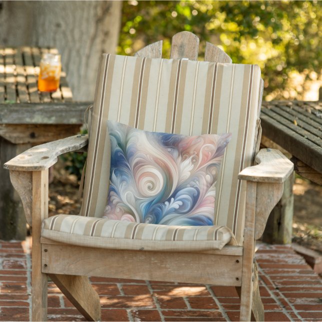 Watercolor Fantasy Floral Pastel Blue & Cream  Cushion (Chair)