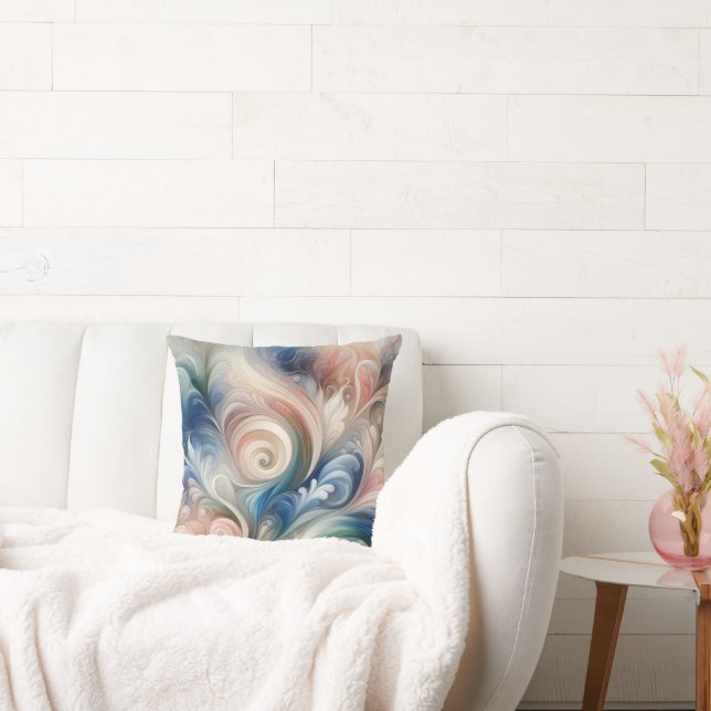 Watercolor Fantasy Floral Pastel Blue & Cream  Cushion (Couch)