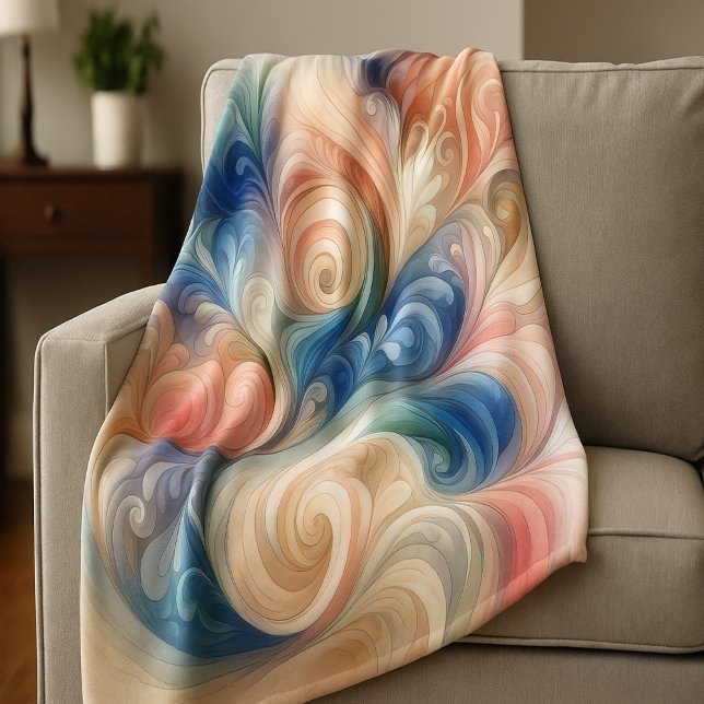 Watercolor Fantasy Floral Pastel Blue & Cream  Fleece Blanket (Creator Uploaded)