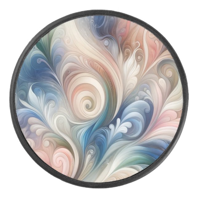 Watercolor Fantasy Floral Pastel Blue & Cream  Hockey Puck (Front)