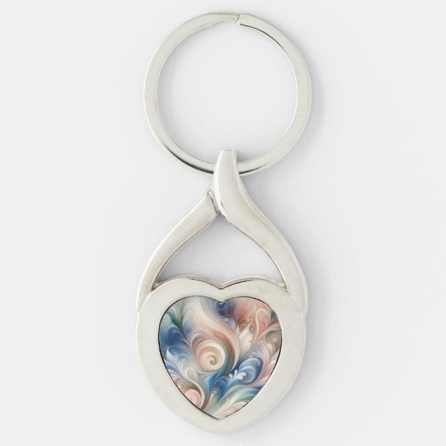 Watercolor Fantasy Floral Pastel Blue & Cream  Key Ring (Front)