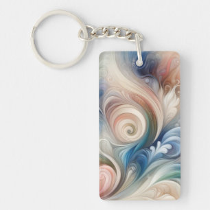 Watercolor Fantasy Floral Pastel Blue & Cream  Key Ring