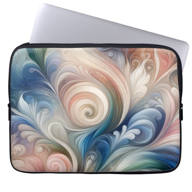 Watercolor Fantasy Floral Pastel Blue & Cream  Laptop Sleeve (Front)