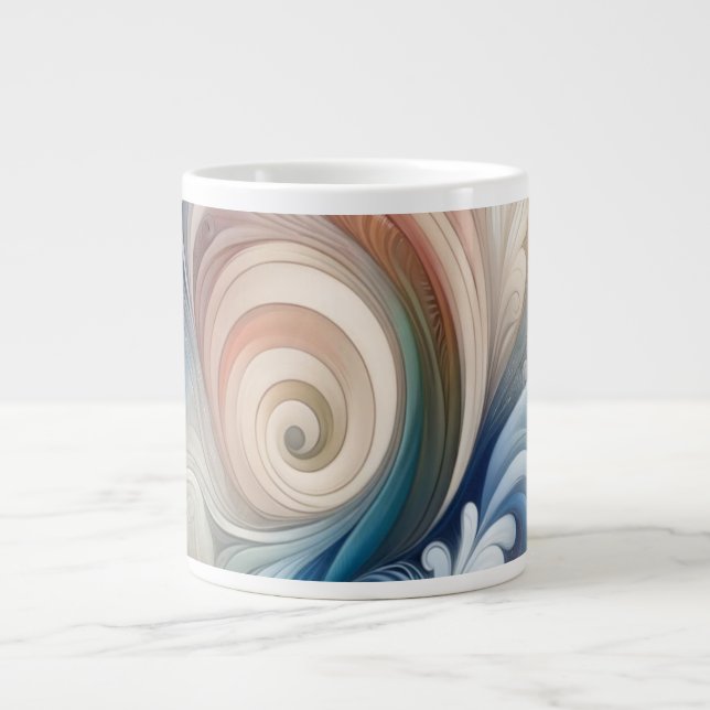 Watercolor Fantasy Floral Pastel Blue & Cream  Large Coffee Mug (Front)