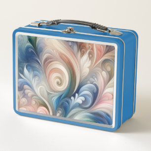 Watercolor Fantasy Floral Pastel Blue & Cream  Metal Lunch Box