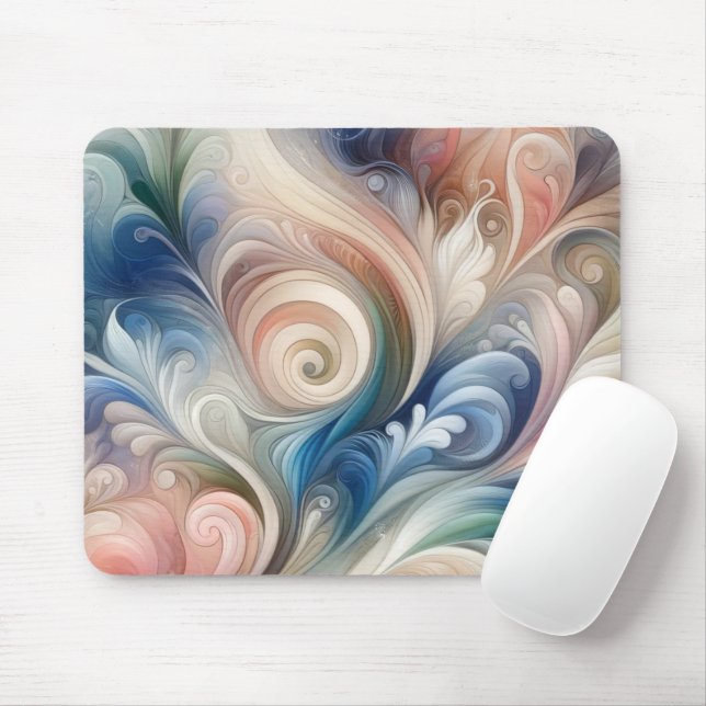 Watercolor Fantasy Floral Pastel Blue & Cream  Mouse Mat (With Mouse)