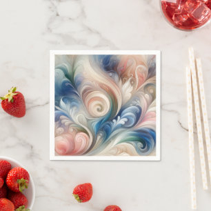 Watercolor Fantasy Floral Pastel Blue & Cream Napkin