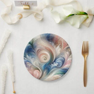 Watercolor Fantasy Floral Pastel Blue & Cream  Paper Plate