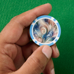 Watercolor Fantasy Floral Pastel Blue & Cream Poker Chips