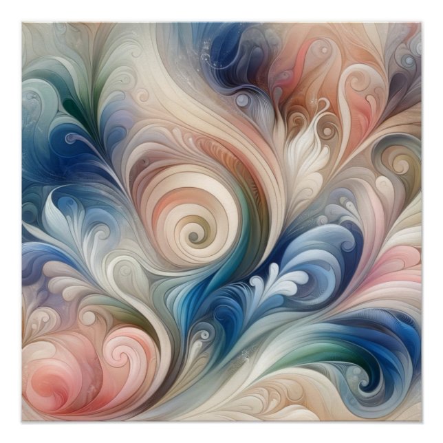 Watercolor Fantasy Floral Pastel Blue & Cream  Poster (Front)