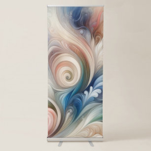 Watercolor Fantasy Floral Pastel Blue & Cream Retractable Banner