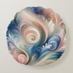 Watercolor Fantasy Floral Pastel Blue & Cream Round Cushion