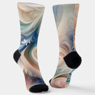 Watercolor Fantasy Floral Pastel Blue & Cream Socks