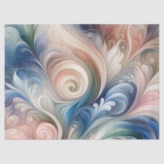 Watercolor Fantasy Floral Pastel Blue & Cream  Tissue Paper (Front)