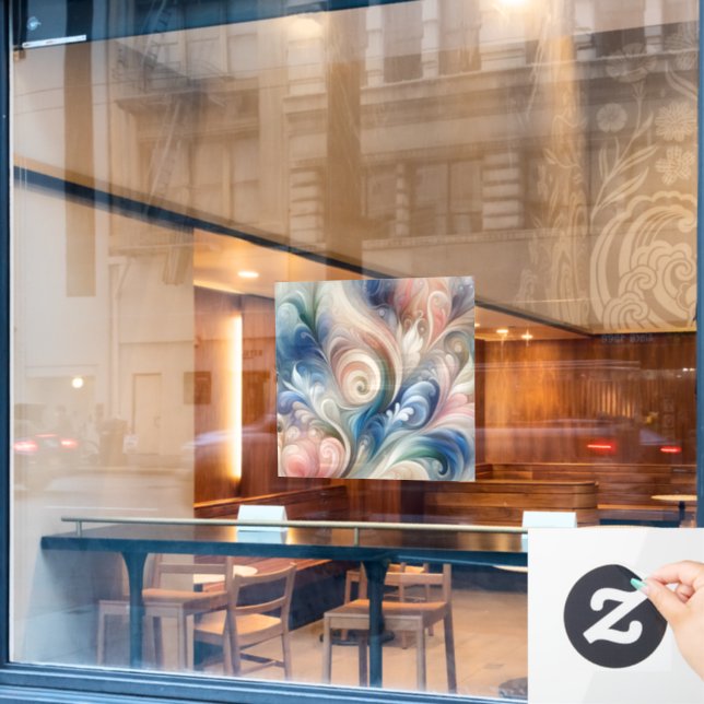 Watercolor Fantasy Floral Pastel Blue & Cream  Window Cling (Cafe Window)