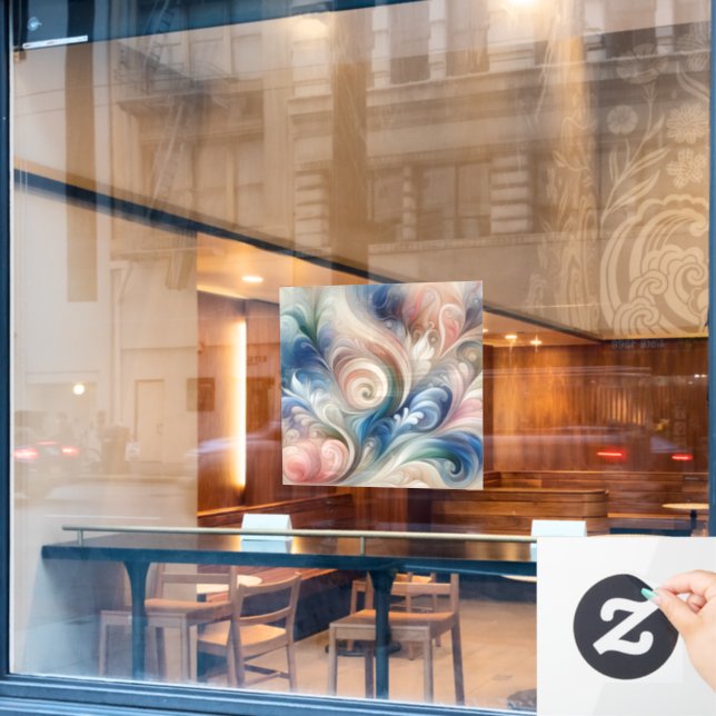 Watercolor Fantasy Floral Pastel Blue & Cream  Window Cling (Cafe Window)