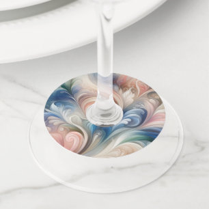 Watercolor Fantasy Floral Pastel Blue & Cream  Wine Glass Tag