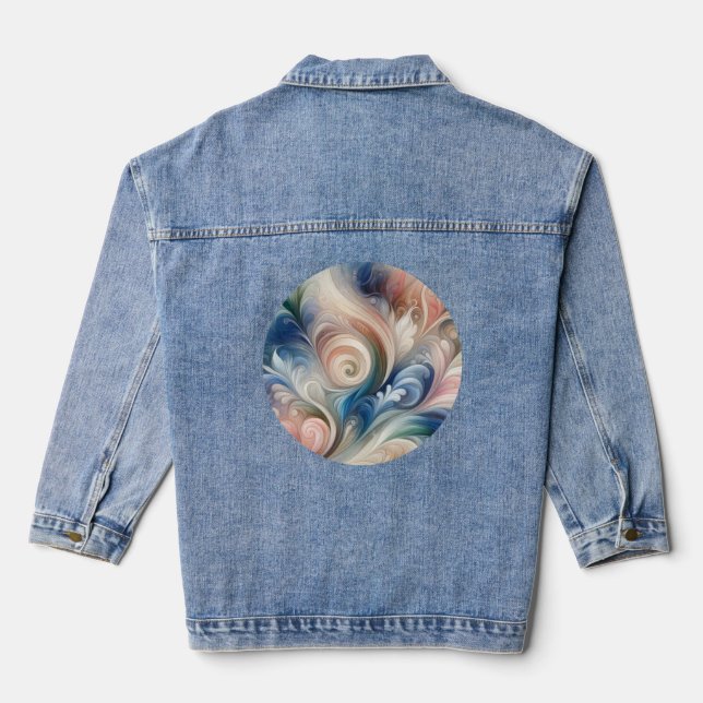 Watercolor Fantasy Floral Romantic Pattern Denim Jacket (Back)