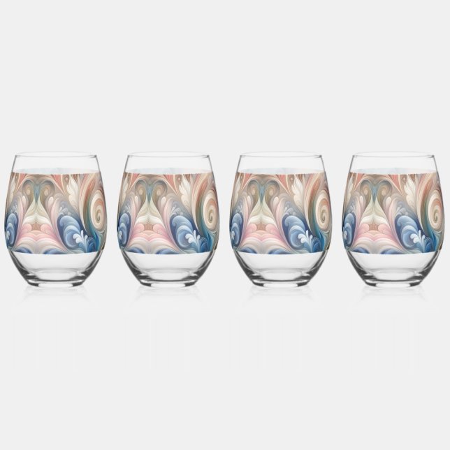 Watercolor Fantasy Floral Romantic Pattern Stemless Wine Glass (Back)
