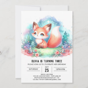 Watercolor Fantasy Fox Birthday digital Invitation