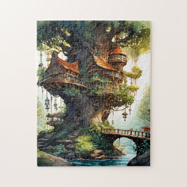 Watercolor fantasy whimsical woodland jigsaw puzzle (Vertical)