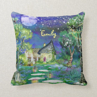 Watercolor Fantasy Woods Fairy Light Magic Cottage Cushion