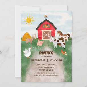 Watercolor Farm animal birthday Invitation