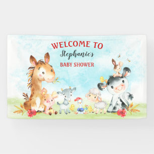 Watercolor Farm Animals Baby Shower Banner