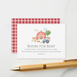 Watercolor Farm Animals Baby Shower Books for Baby Enclosure Card