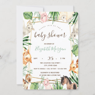 Watercolor Farm Animals Baby Shower  Invitation
