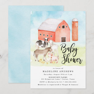 Watercolor Farm Animals   Baby Shower Invitation