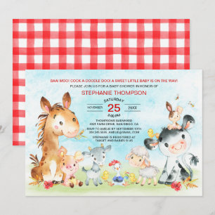 Watercolor Farm Animals Baby Shower Invitation