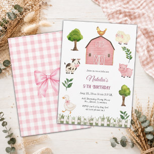 Watercolor Farm Animals Barn 5th Birthday Party Invitation