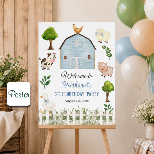 Watercolor Farm Animals Barn 5th Birthday Party Poster