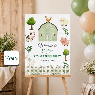 Watercolor Farm Animals Barn 5th Birthday Party Poster