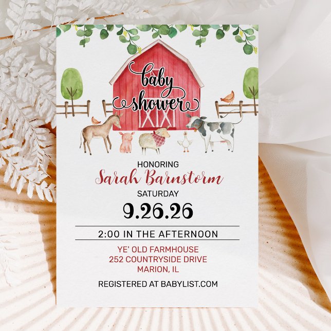Watercolor Farm Animals Barn Baby Shower Invitation (Creator Uploaded)