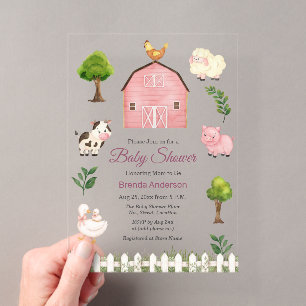 Watercolor Farm Animals Barnyard Baby Shower Acrylic Invitations