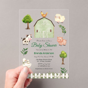 Watercolor Farm Animals Barnyard Baby Shower Acrylic Invitations