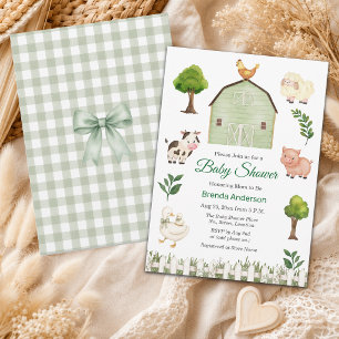 Watercolor Farm Animals Barnyard Baby Shower Invitation