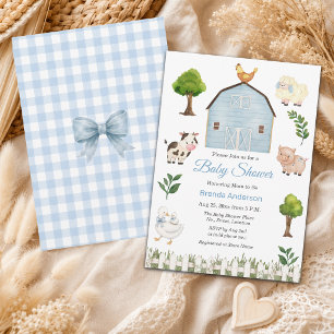 Watercolor Farm Animals Barnyard Baby Shower Invitation