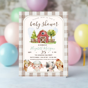 Watercolor Farm Animals Barnyard Baby Shower  Invitation