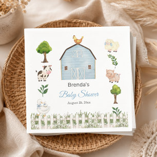 Watercolor Farm Animals Barnyard Baby Shower Napkin