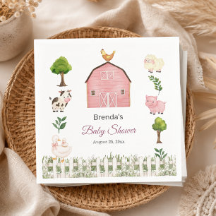 Watercolor Farm Animals Barnyard Baby Shower Napkin