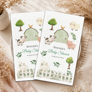 Watercolor Farm Animals Barnyard Baby Shower Napkin