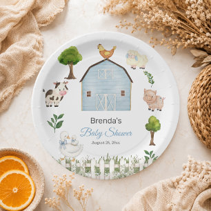 Watercolor Farm Animals Barnyard Baby Shower Paper Plate