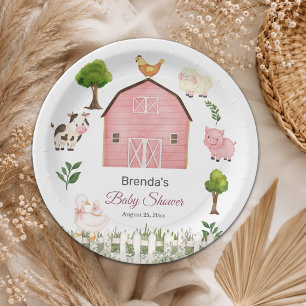Watercolor Farm Animals Barnyard Baby Shower Paper Plate