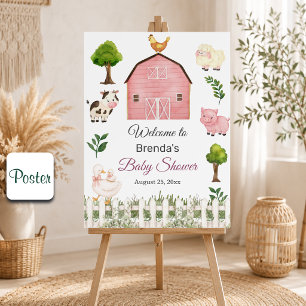 Watercolor Farm Animals Barnyard Baby Shower Poster