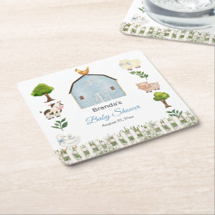 Watercolor Farm Animals Barnyard Baby Shower Square Paper Coaster